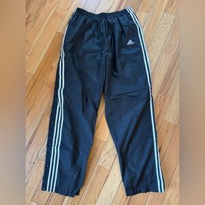 VTG Adidas Track Pants Side Snap Buttons Men's Size XL Black W/ White Stripes